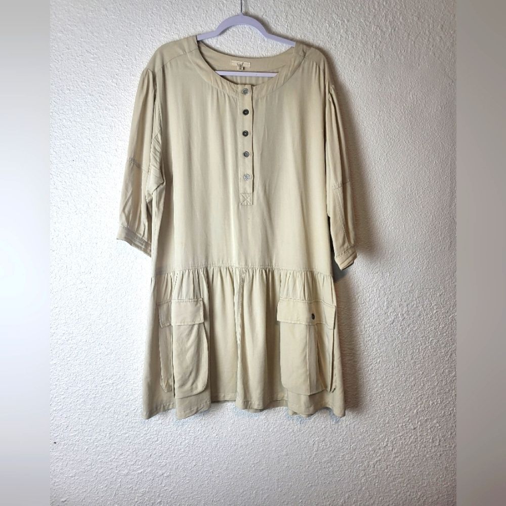 Easel Lagenlook Tencel Babydoll Cargo Drop Waist Dress Large